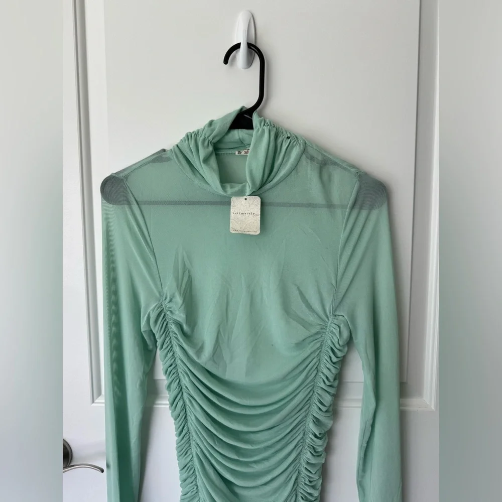 NWT Free People Intimately Under It All Ruched Mesh Turtleneck Bodysuit